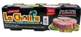 Lomo de Atun en Aceite de Soya, la Cholita (3 Unidades X 2.82 OZ). 20 Pack por